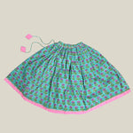 Green cotton block print skirt with tassels