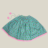 Green cotton block print skirt with tassels