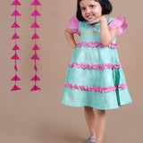 Knee Length Ruffles Magical Dress For Girls