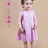 Baby Girl wearing pink cotton knee length frock with Embroidery