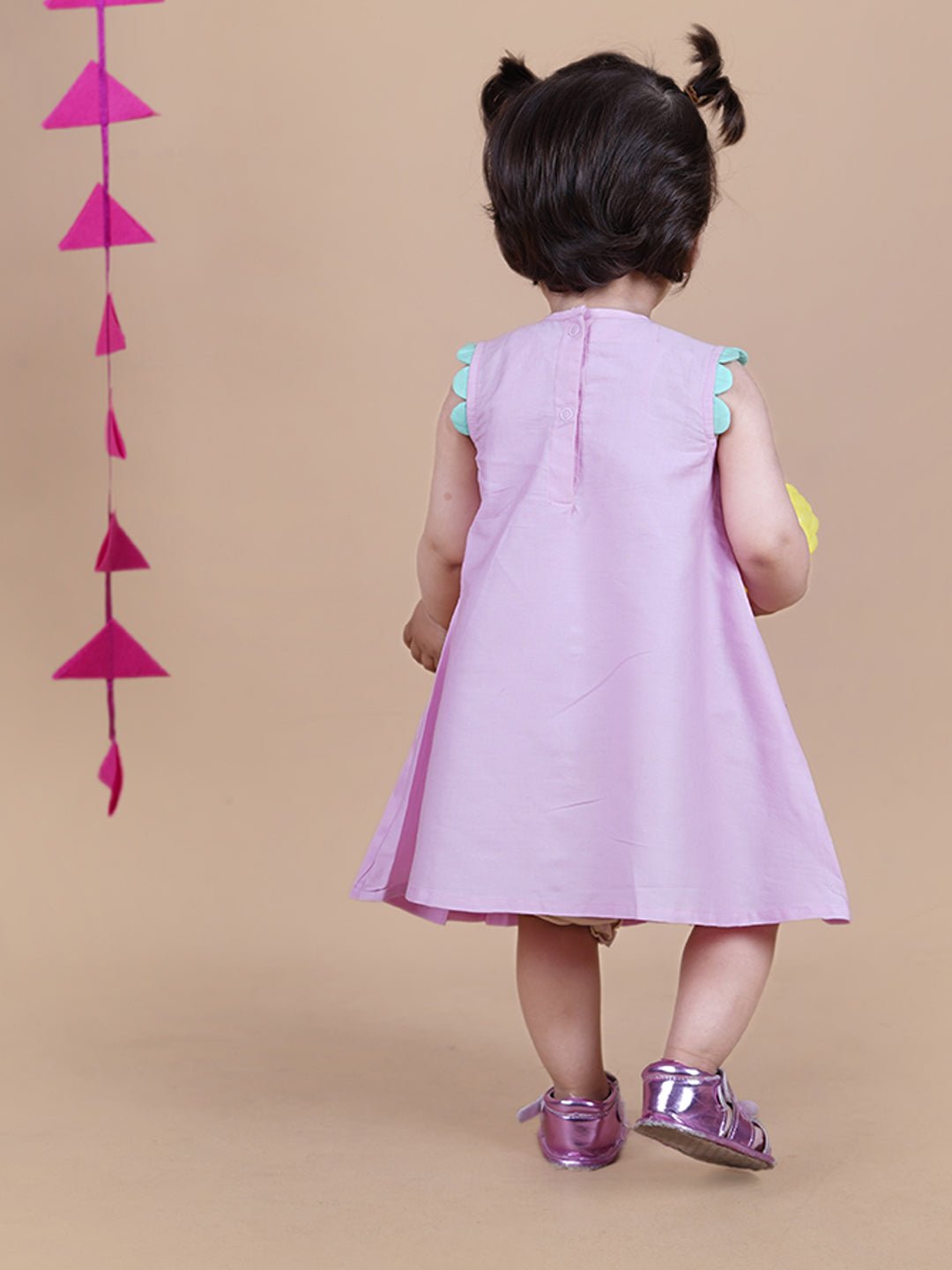 Baby Girl wearing pink cotton knee length frock with Embroidery