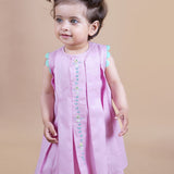 Baby Girl wearing pink cotton knee length frock with Embroidery