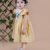 Yellow and White Gingham Checks Cotton Dress