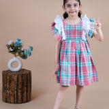 Coral Checks Smocking Cotton Frock