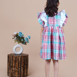 Coral Checks Smocking Cotton Frock