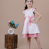 Knee Length White Schiffli Girls frock with 2 bows