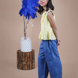 Yellow Top and Twill Pant Set For Girls