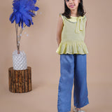 Yellow Top and Twill Pant Set For Girls