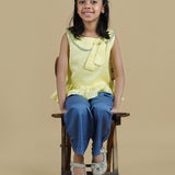 Yellow Top and Twill Pant Set For Girls