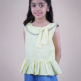 Yellow Top and Twill Pant Set For Girls