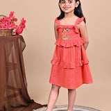 Red Frill Dress with Embroidery For Girls