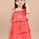 Red Frill Dress with Embroidery For Girls