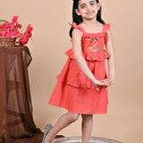 Red Frill Dress with Embroidery For Girls