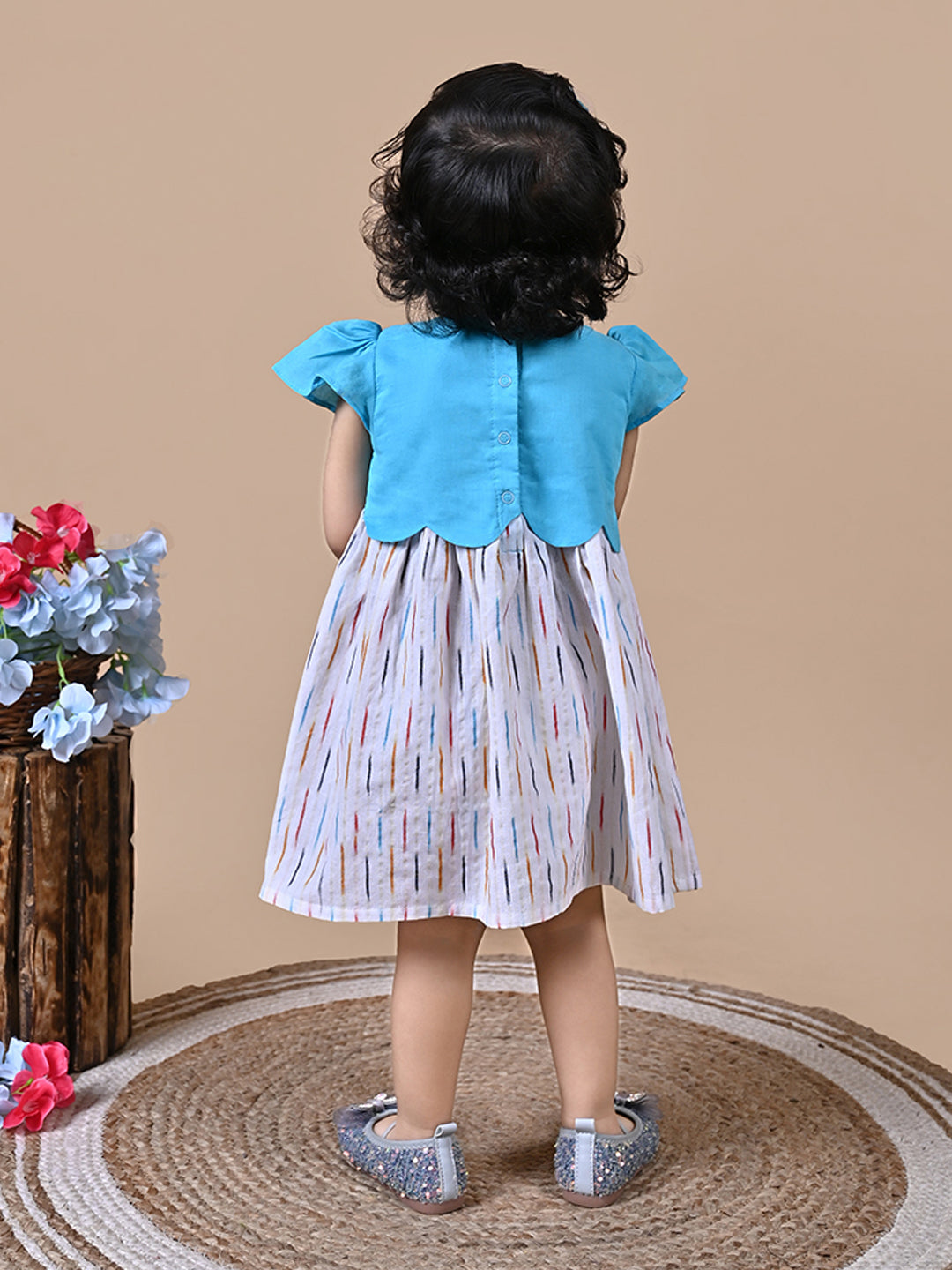 Baby Girl wearing Blue and White frock with embroidery