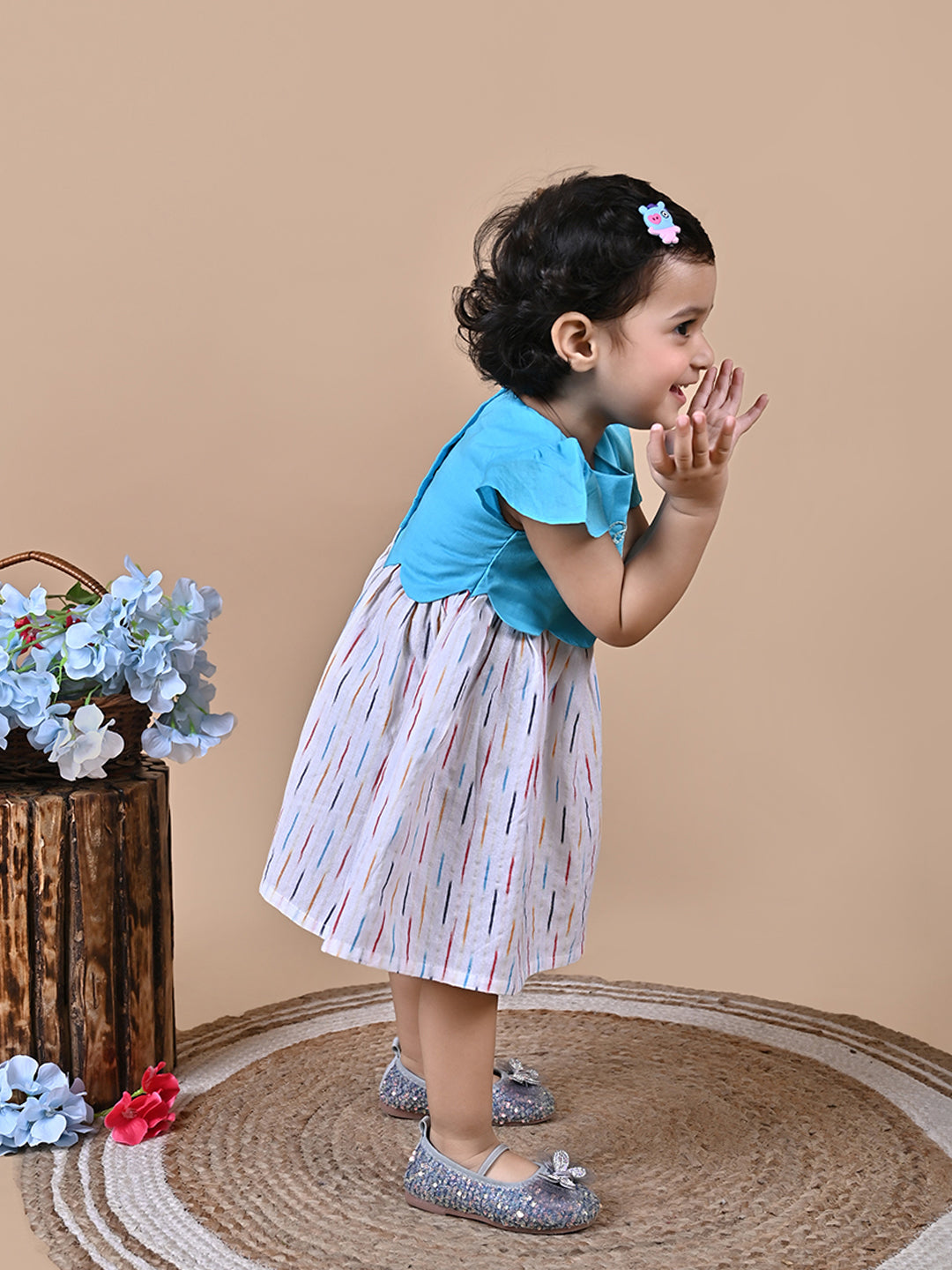 Baby Girl wearing Blue and White frock with embroidery