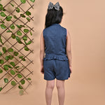 A Girl wearing blue denim cotton skort coord set