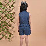 A Girl wearing blue denim cotton skort coord set