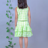 Lime Green White Checks Embroidered Coord Set