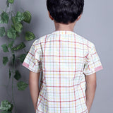 White Green Red Checks Shirt with Mandarin Collar for Boys