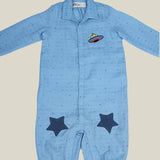 Blue cotton romper with stars on it