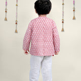 Peach BlockPrint Kurta with White Pants