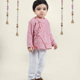 Peach BlockPrint Kurta with White Pants