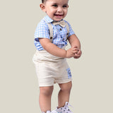 Off White Suspender shorts with Check Shirt for Baby Boys