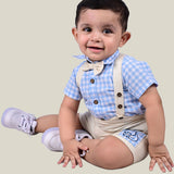 Off White Suspender shorts with Check Shirt for Baby Boys