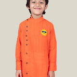 Orange Cotton Dobby Kurta with White Pathani Pants