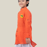 Orange Cotton Dobby Kurta with White Pathani Pants