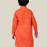 Orange Cotton Dobby Kurta with White Pathani Pants