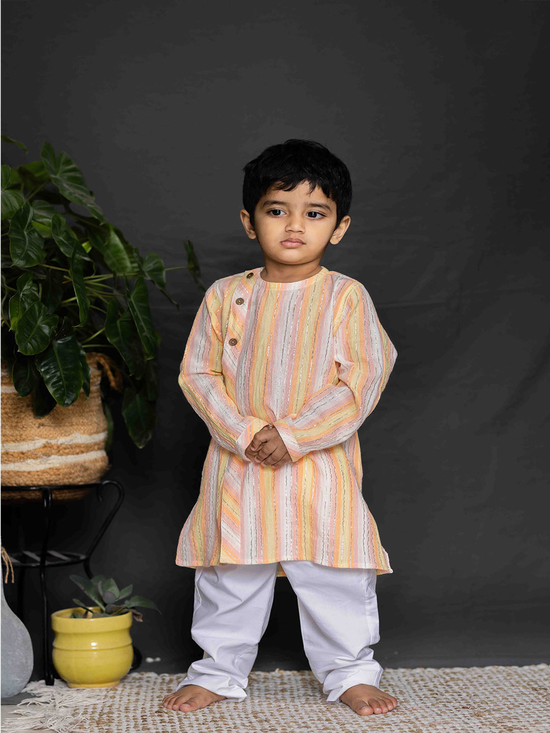 Boy wearing Stripes Kurta and White Pants