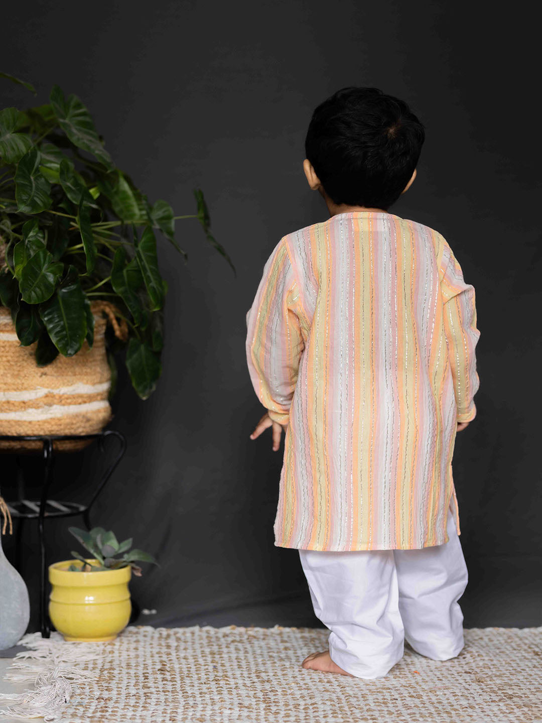 Boy wearing Stripes Kurta and White Pants