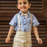 Off White Suspender shorts with Check Shirt for Baby Boys