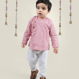 Peach BlockPrint Kurta with White Pants