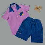 Candy Pink Aeroplane shirt & light Denim Shorts - littlellama.in