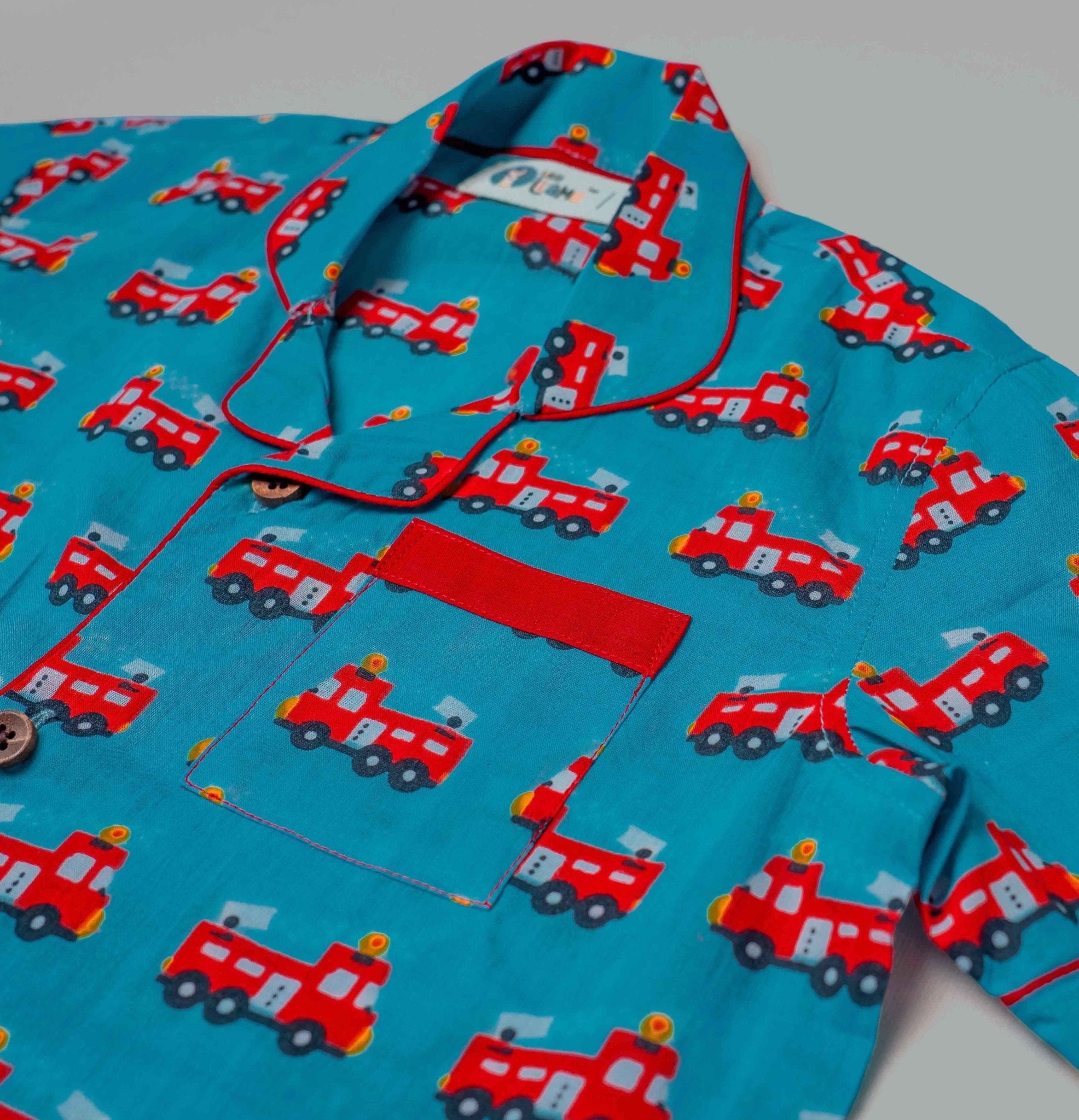 Fire Truck Shorts Pajama Set for Boys - littlellama.in