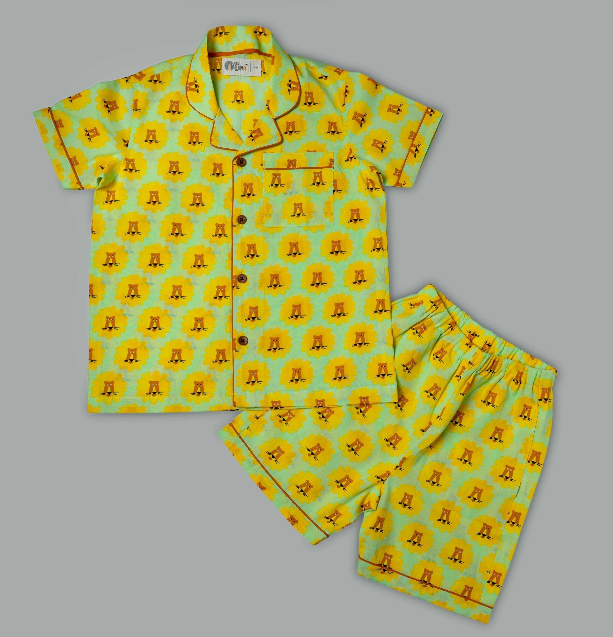 Lion Shorts Pajama Set for Boys - littlellama.in