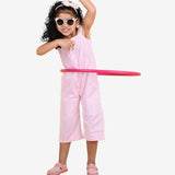 Pink Dobby Cotton Jumpsuit for Girls - littlellama.in