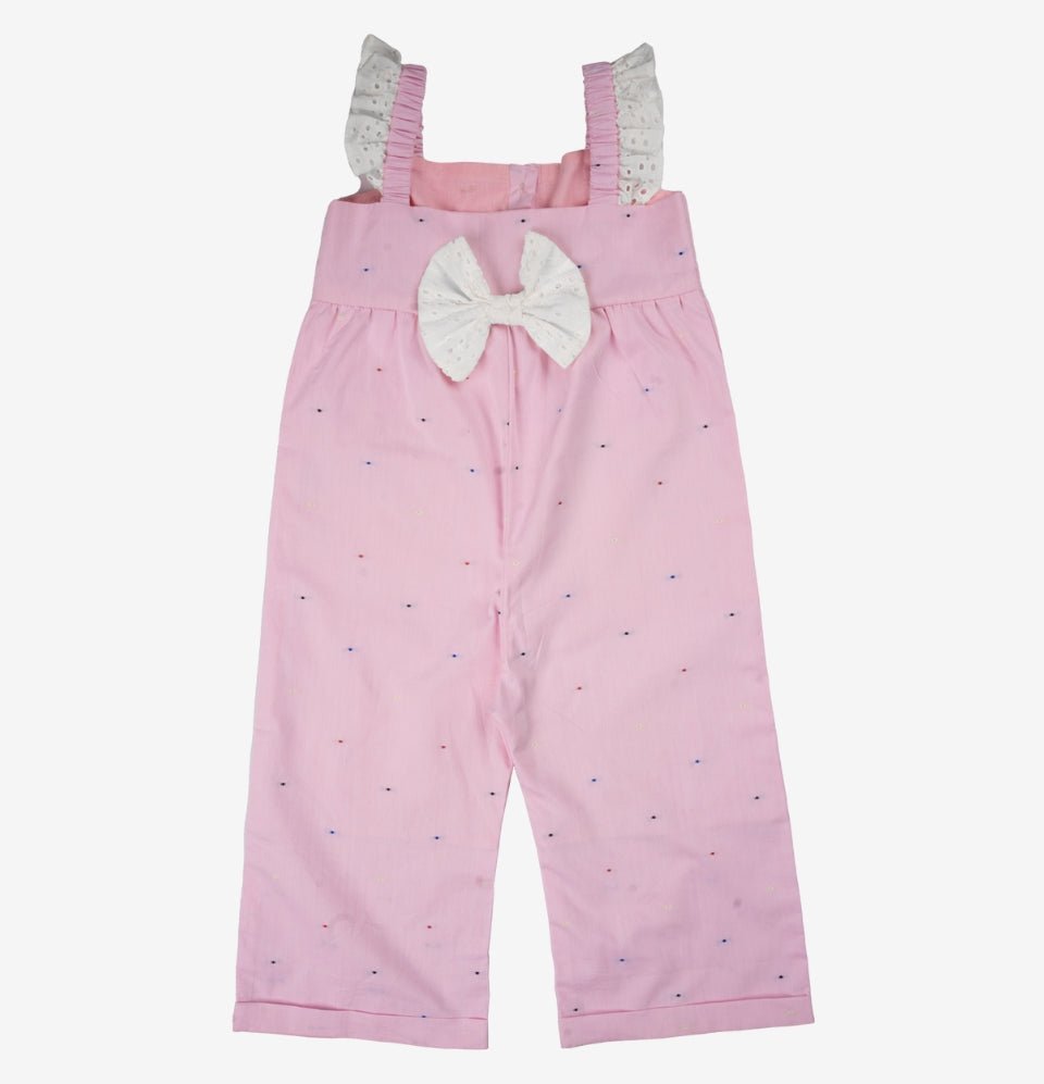 Pink Dobby Cotton Jumpsuit for Girls - littlellama.in