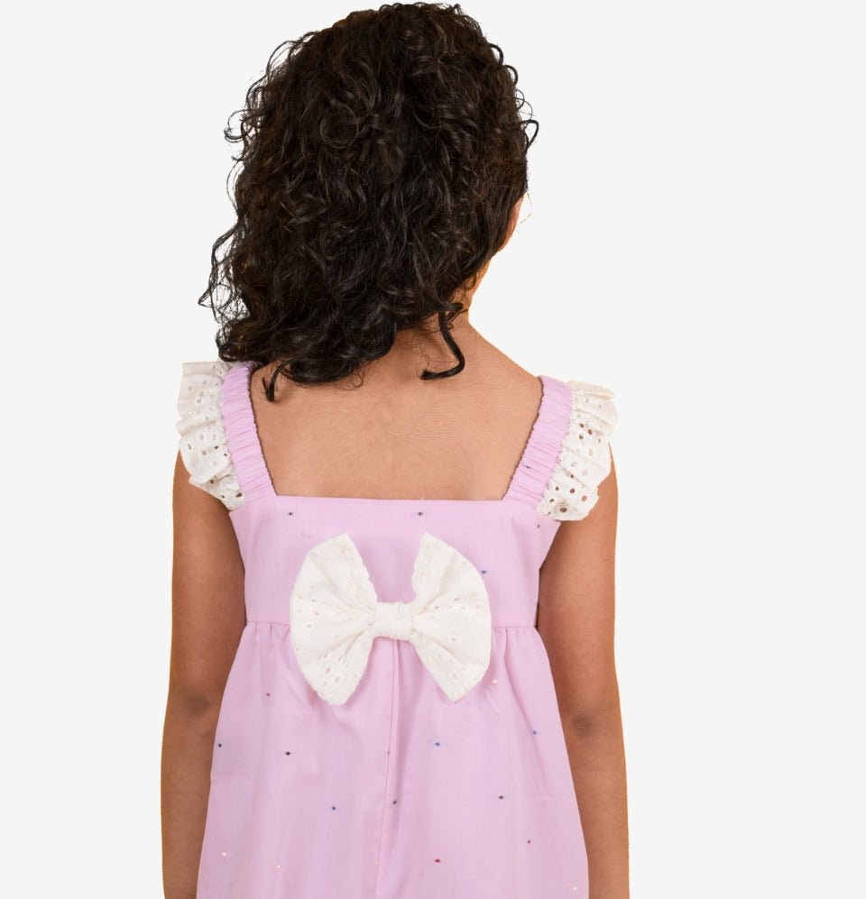 Pink Dobby Cotton Jumpsuit for Girls - littlellama.in