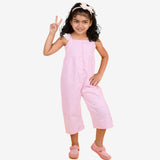 Pink Dobby Cotton Jumpsuit for Girls - littlellama.in