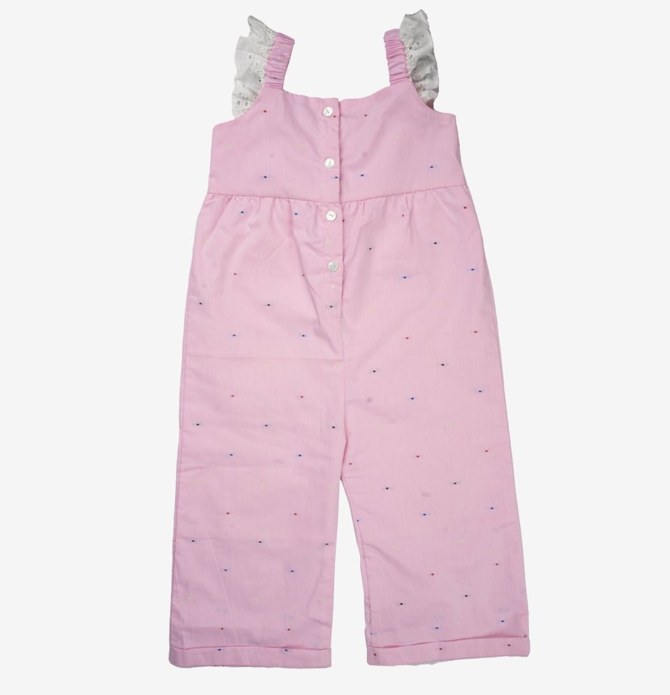 Pink Dobby Cotton Jumpsuit for Girls - littlellama.in