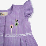 Purple Checks Bird House Romper for Girls - littlellama.in